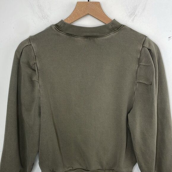 Frame Womens Long Sleeve Crew Neck Sweatshirt Green Cotton Size Small Petite - Picture 6 of 12